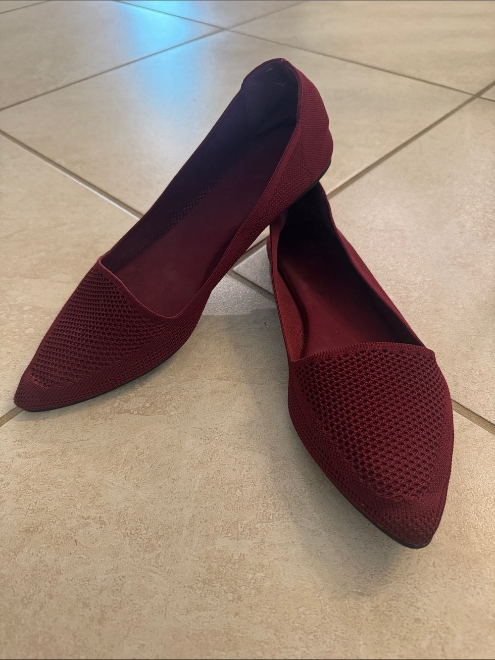 Women’s Pointed Toe Fly Knit Flats - Burgundy